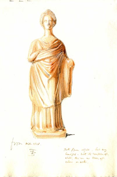 222 female figure, fully dressed, standing alone, looking on